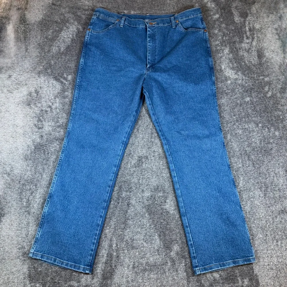 Wrangler Five Star Premium Denim Mens 42x32 Regular Fit Straight Leg Blue Jeans